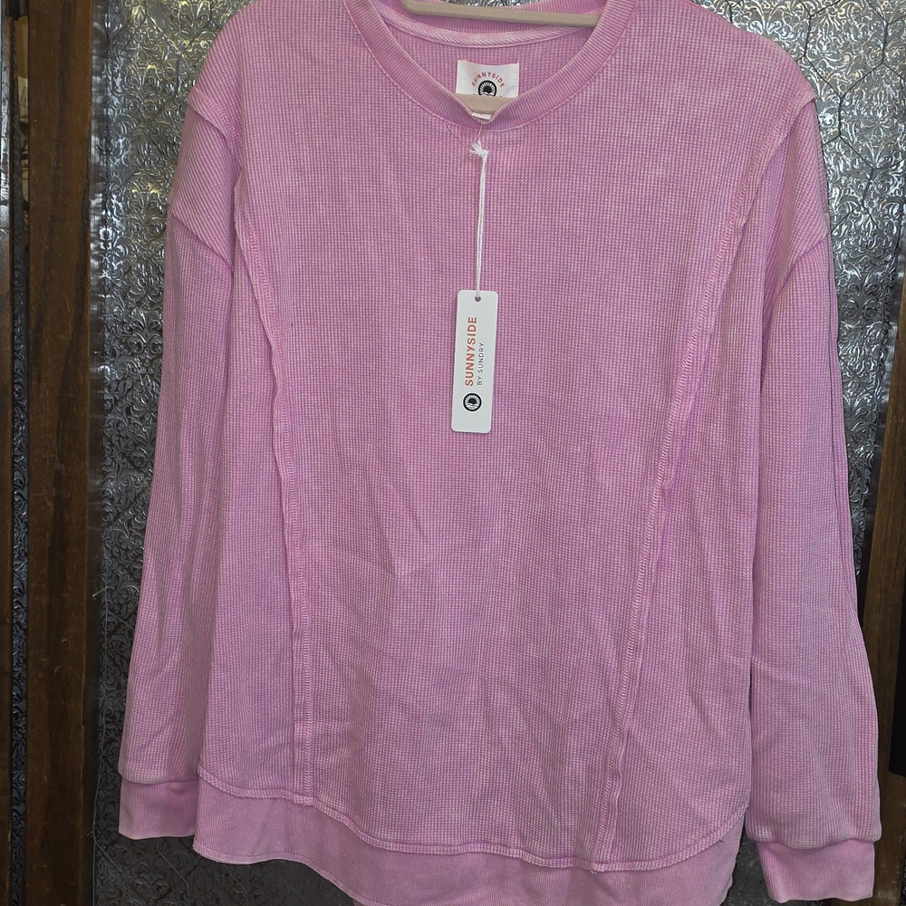SUNDRY Pink Women's WAFFLE KNIT Reverse Hem Boho L